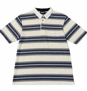 Jantzen Classics Men’s Medium Polo Shirt Cream Blue Striped Vintage Style
